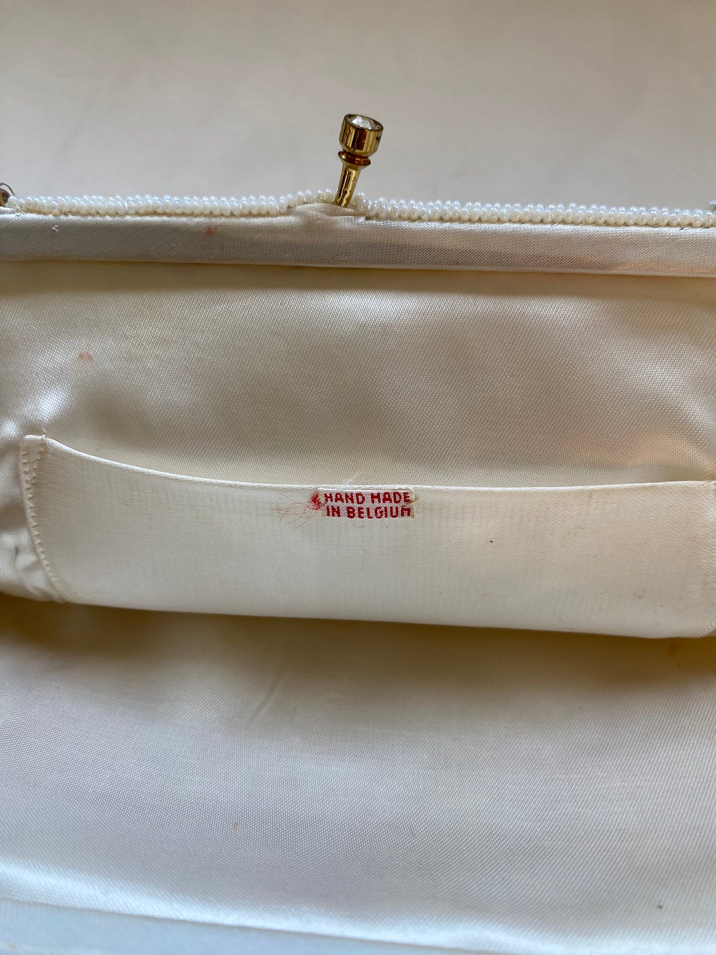 White Beaded Bow Bag with Beaded Handle