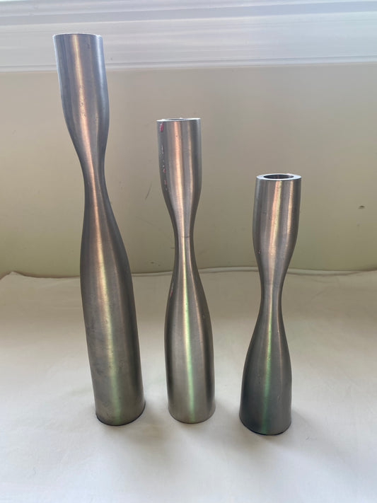 3 Metal Nambe Candlestick Holders