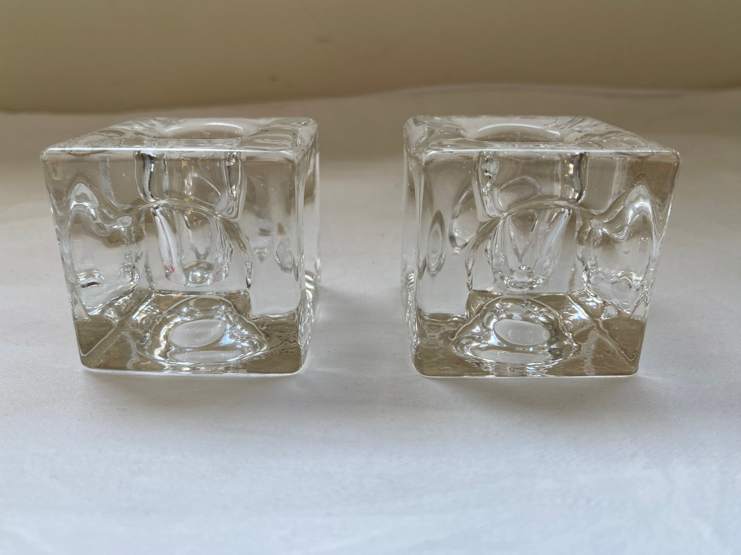 Pair of Glass Cube Mid Century Candlestick Holders