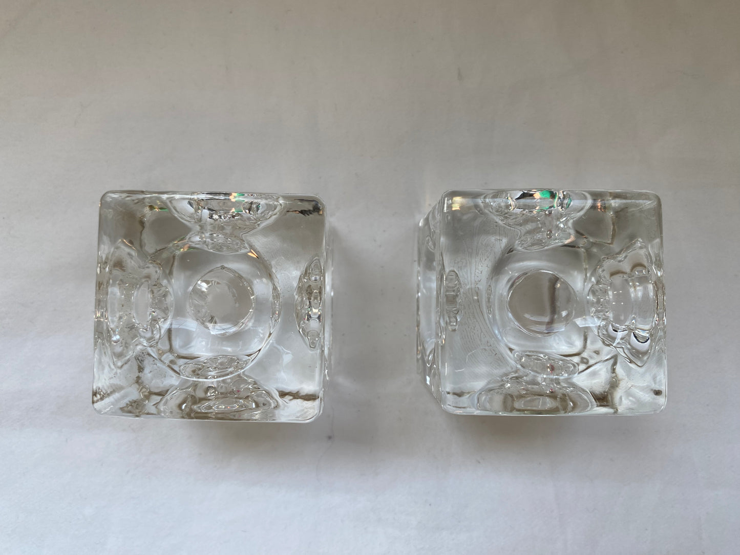 Pair of Glass Cube Mid Century Candlestick Holders
