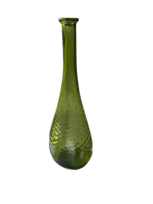 Light Green Italian Glass Vase with Diamond Etching