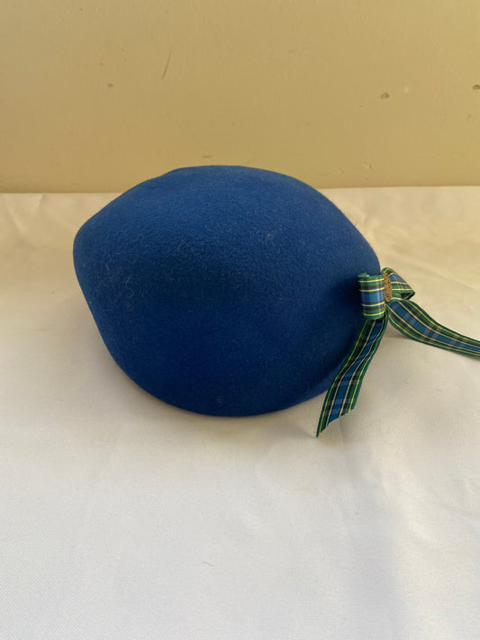 Blue Round Hat with Green Plaid Bow