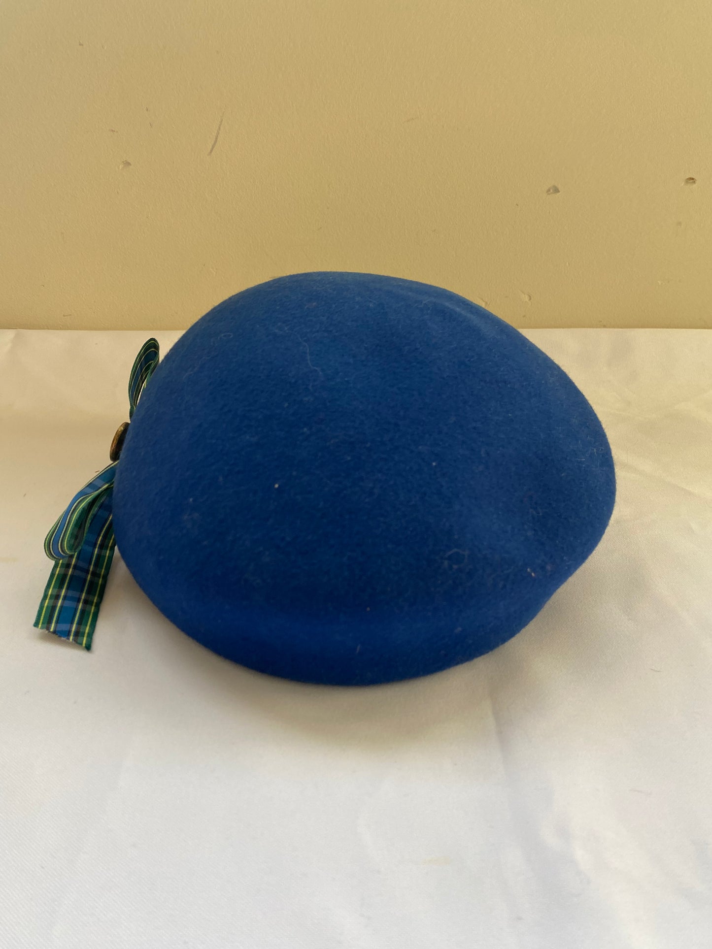 Blue Round Hat with Green Plaid Bow