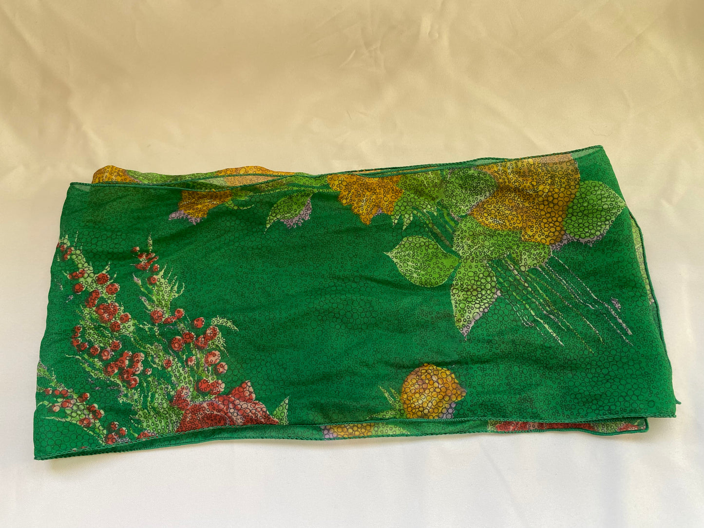Green Scarf with Floral Designs