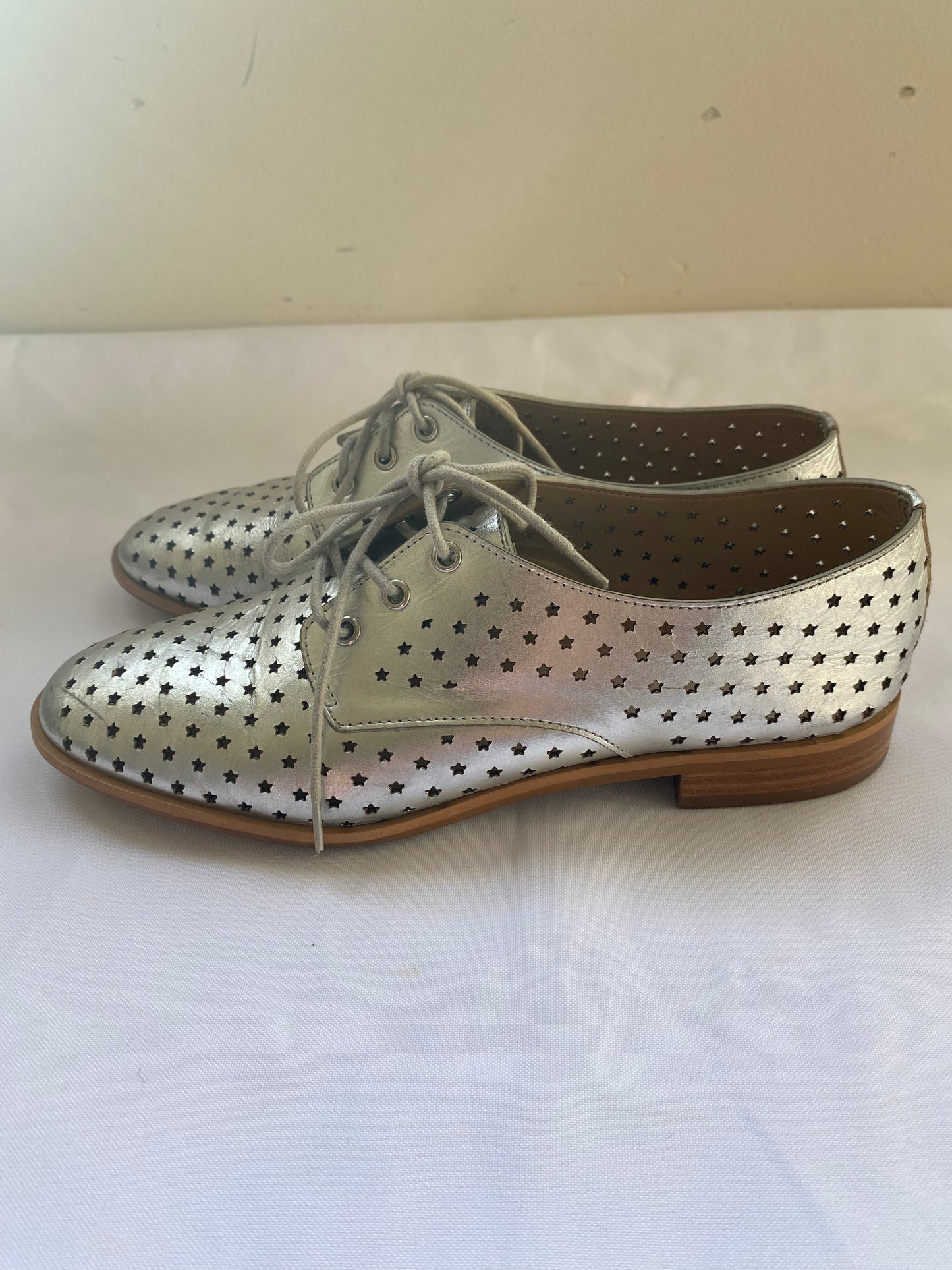 Silver Leather with Star Cut-Outs Shoes