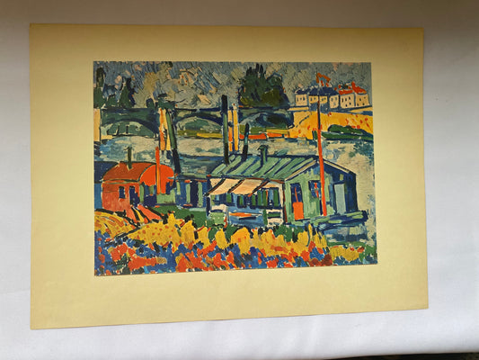Rare lithograph after painting "Wash-House Boats" 1905 by Maurice Vlaminck