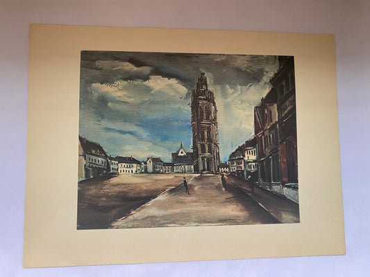 Rare lithograph after painting "The Belfry at Verneuil" by Maurice Vlaminck