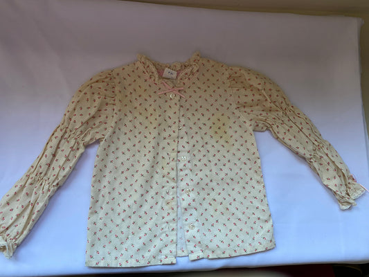 1980s Kid's Cream Long Sleeve Shirt with Pink Roses