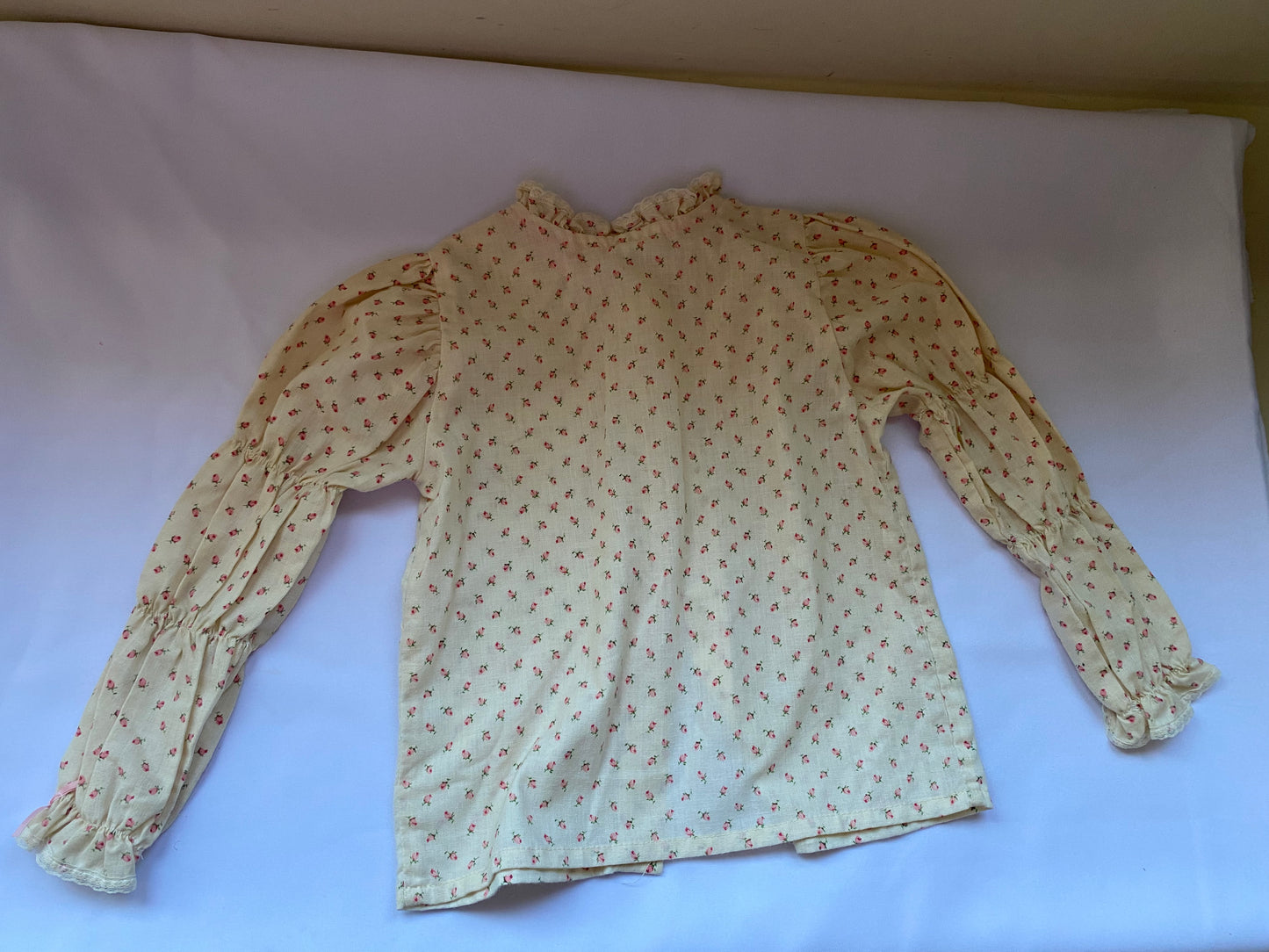 1980s Kid's Cream Long Sleeve Shirt with Pink Roses