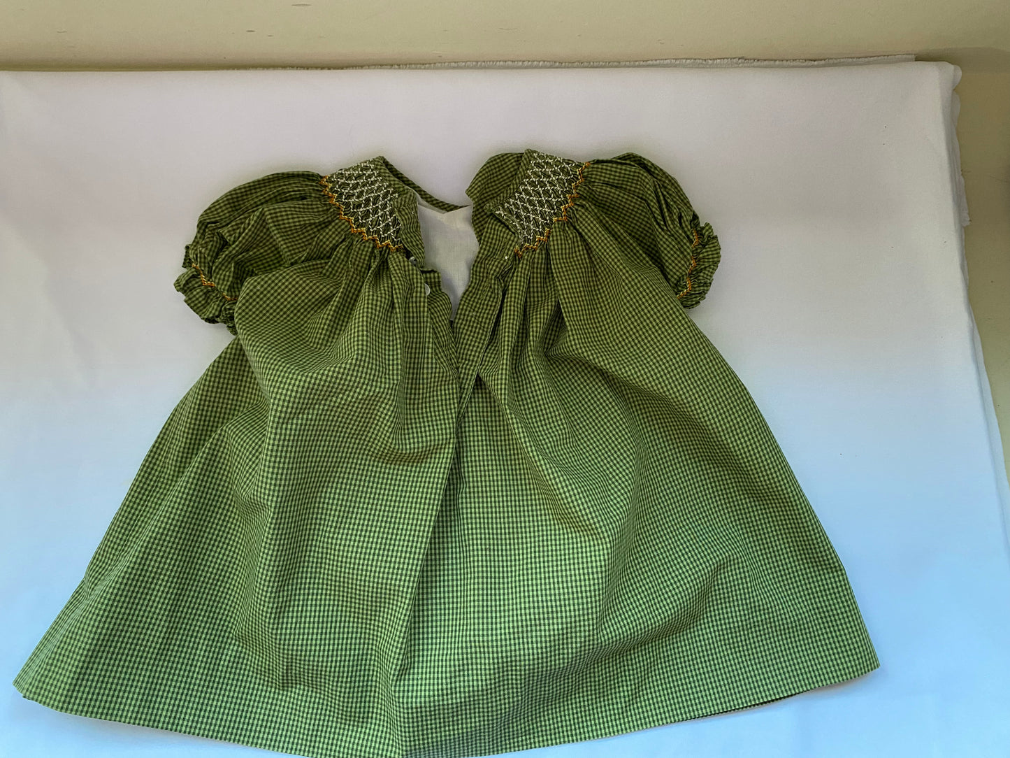 Green Gingham Dress with Flowers on Neckline