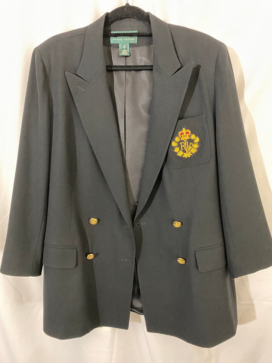 Black Ralph Lauren Double Breasted Embroidered Blazer
