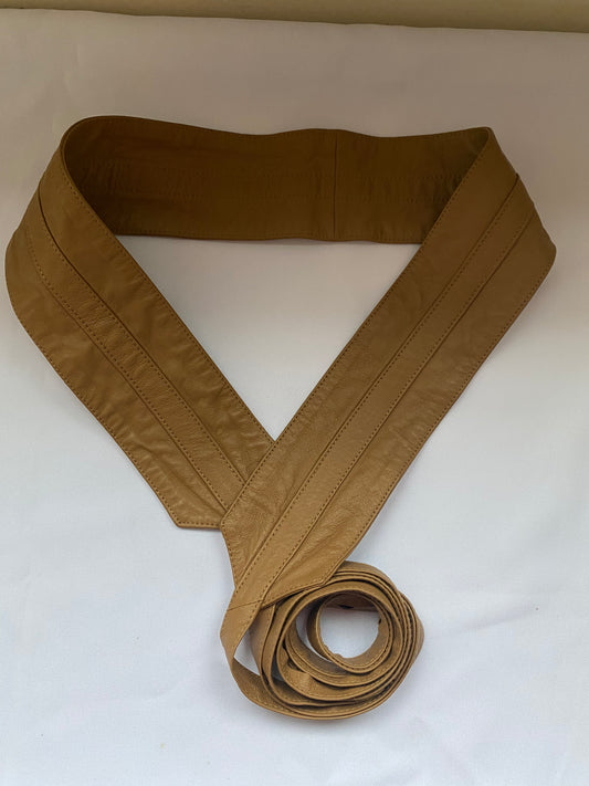 Tan Thick Leather Tie Belt