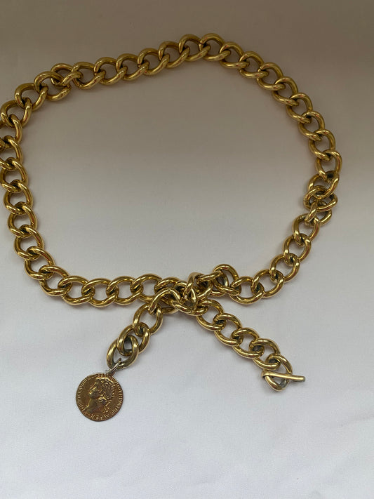 Gold Tone Chain Belt with Coin