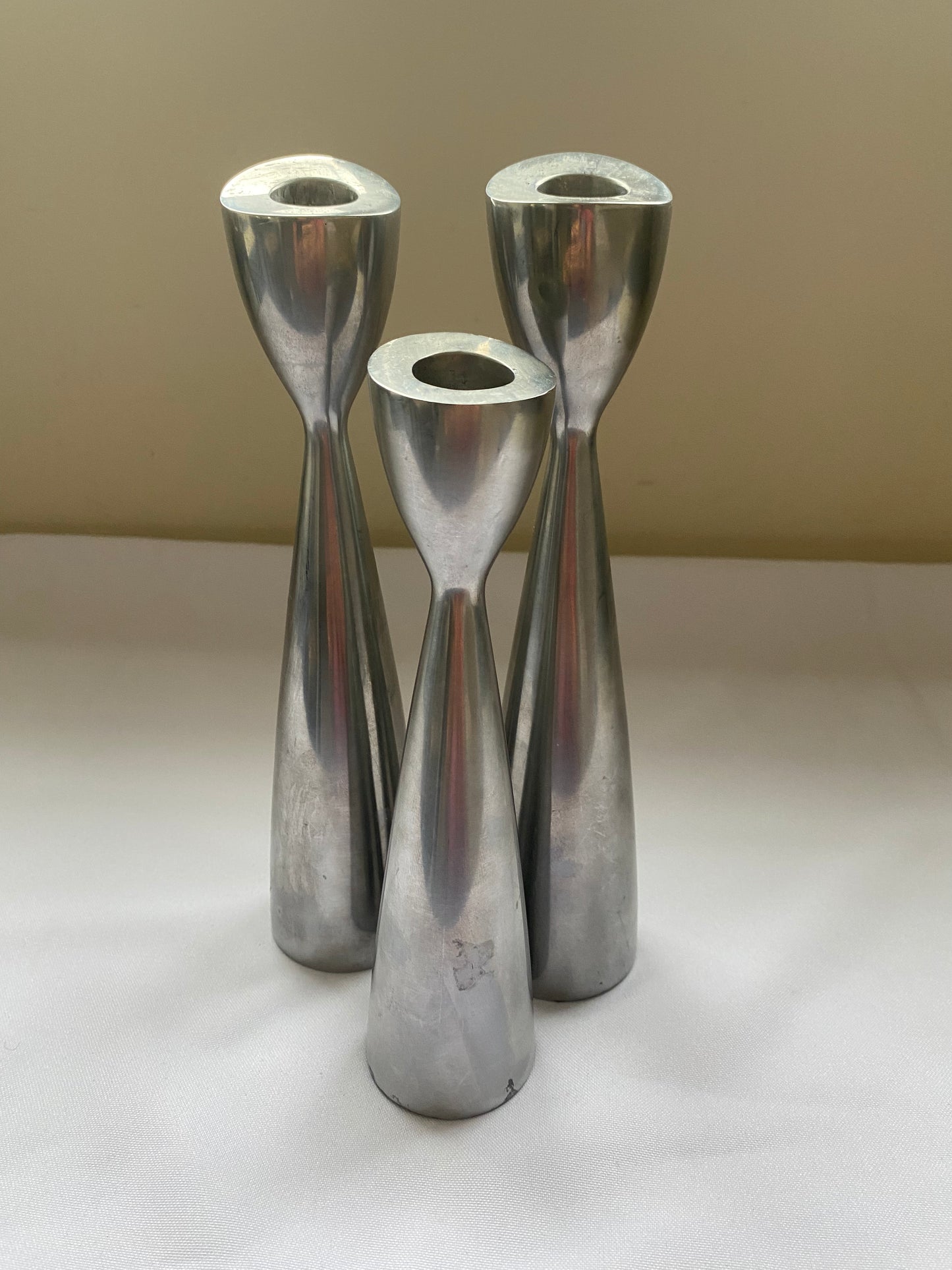 Set of 3 Mid-Century Modern Metal Candle Stick Holders