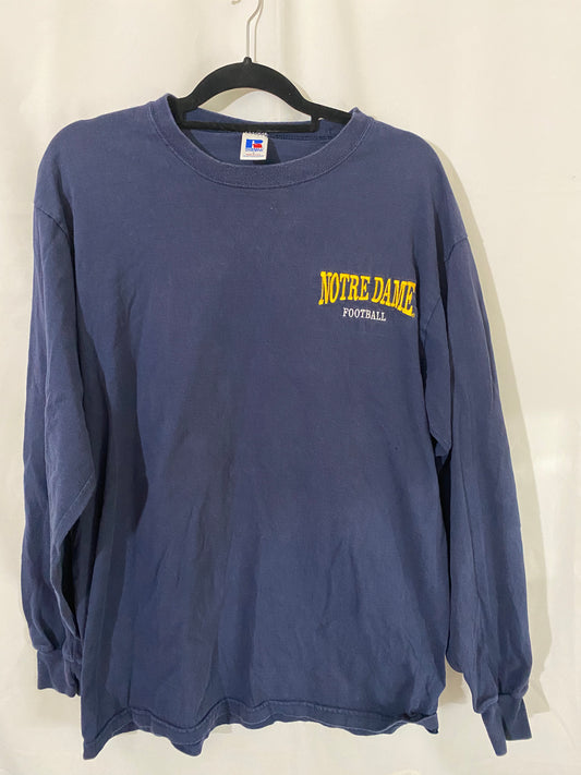 Vintage Navy Embordered Notre Dame Football Long Sleeve Shirt