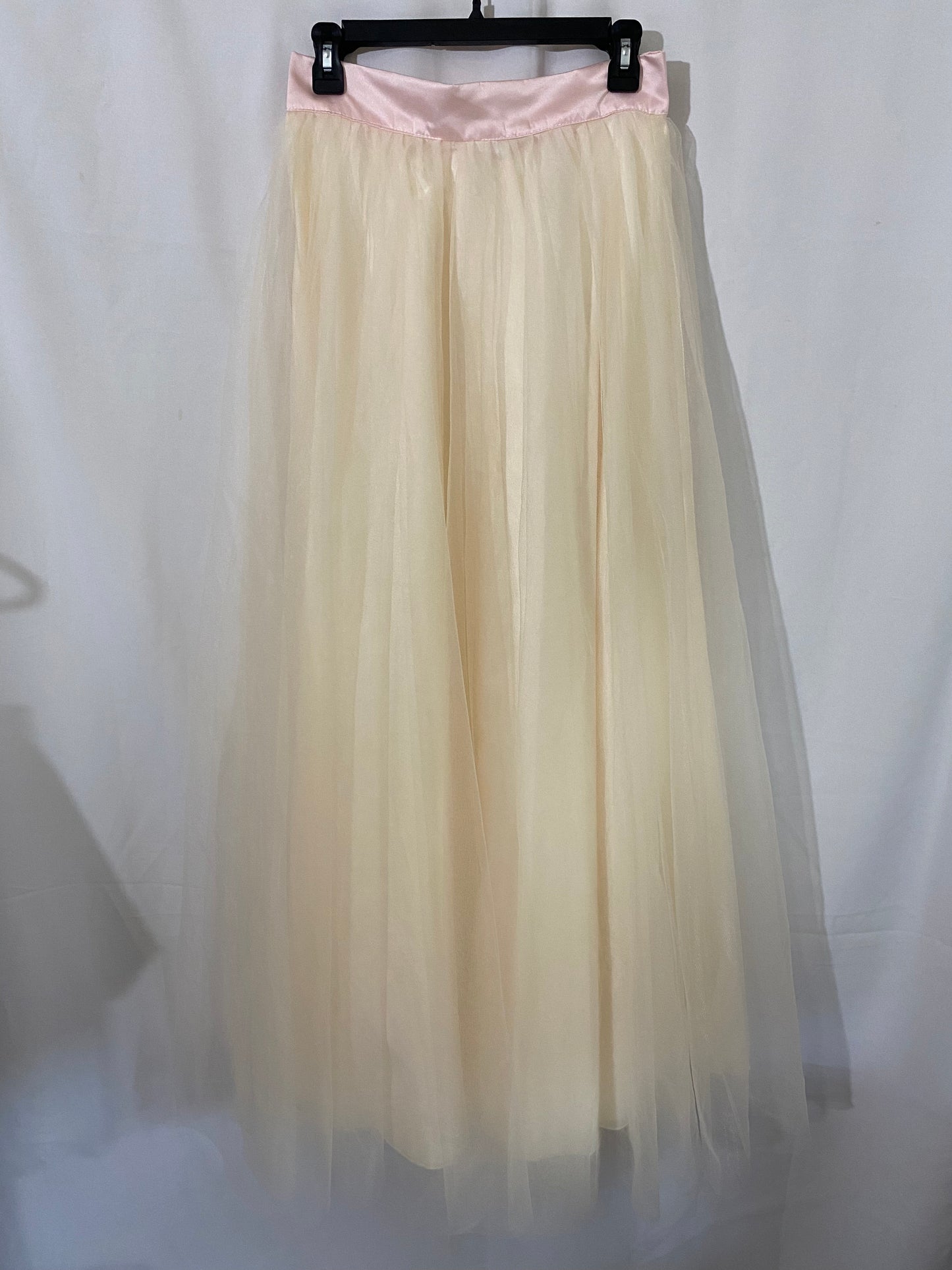 Long Peach Tulle Skirt with Pink Satin Waistband