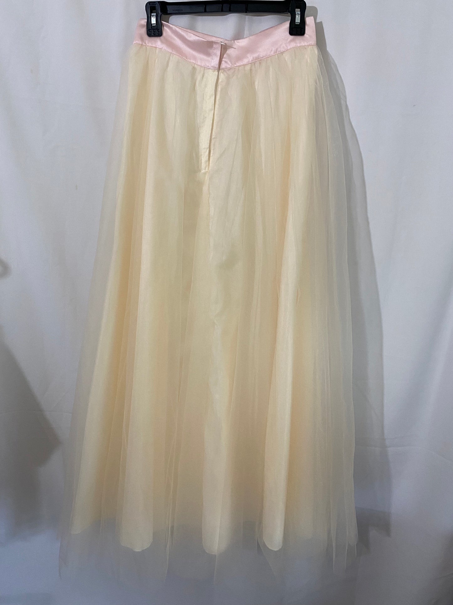 Long Peach Tulle Skirt with Pink Satin Waistband