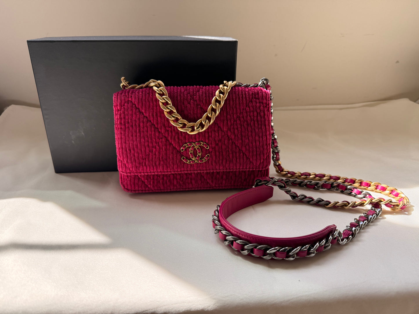 Chanel Pink Corduroy Petite Maroquinerie Crossbody Bag