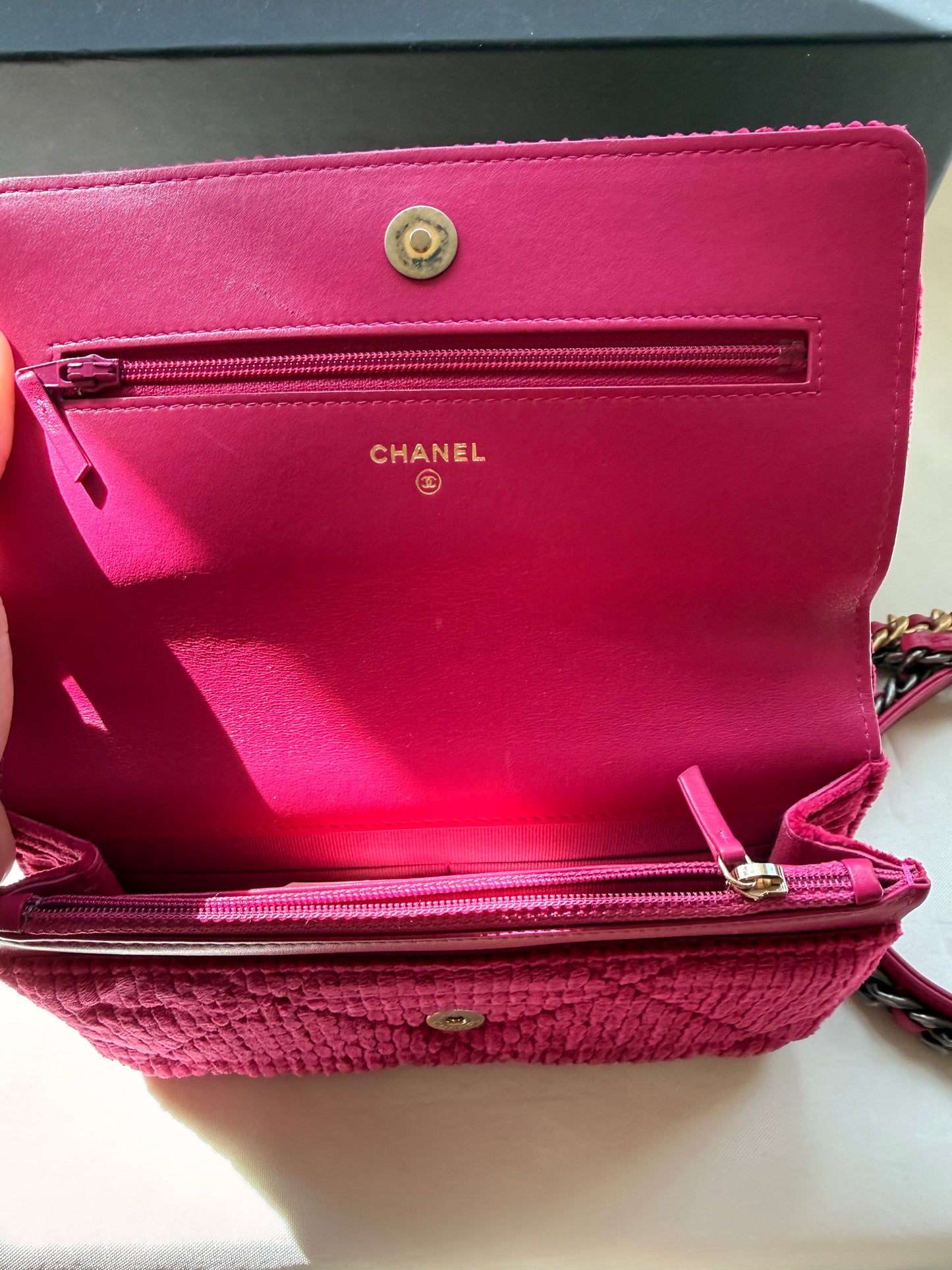 Chanel Pink Corduroy Petite Maroquinerie Crossbody Bag