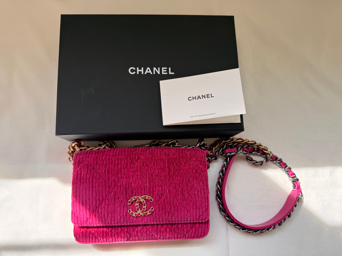 Chanel Pink Corduroy Petite Maroquinerie Crossbody Bag