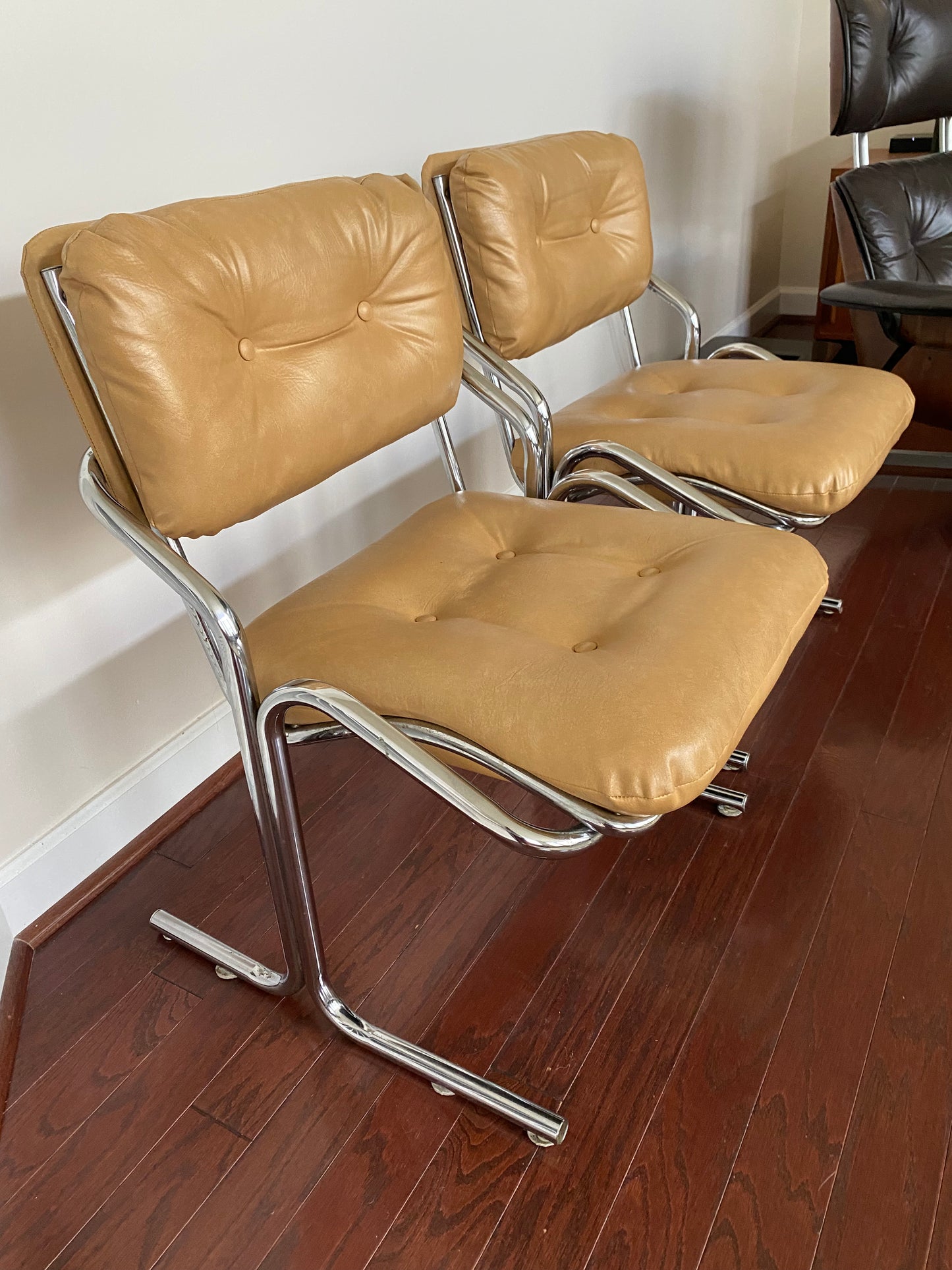 Jerry Johnson Mid Century Modern Chrome Tubular Chairs