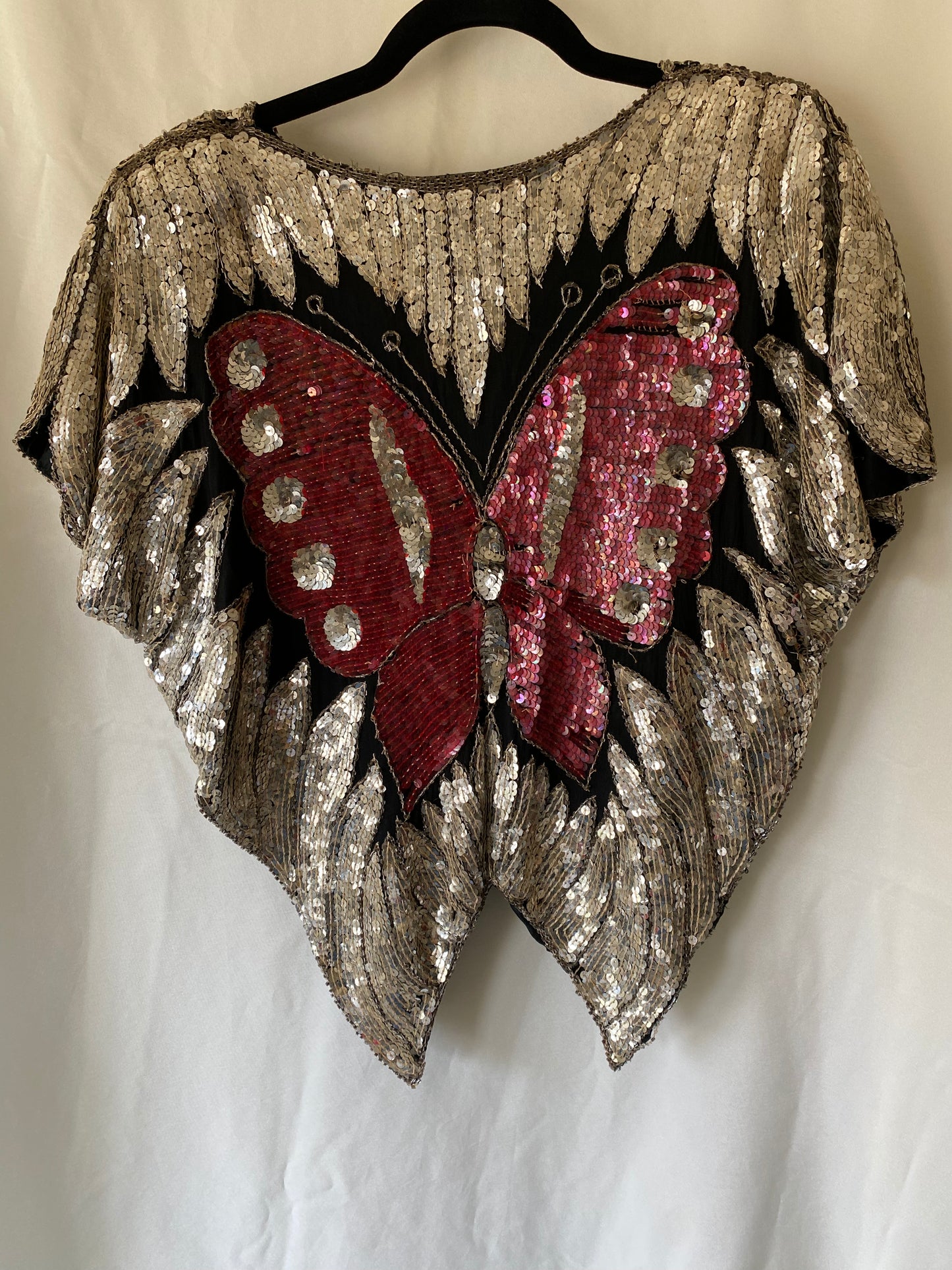 Vintage Silk Hand Beaded Butterfly Sequined Blouse