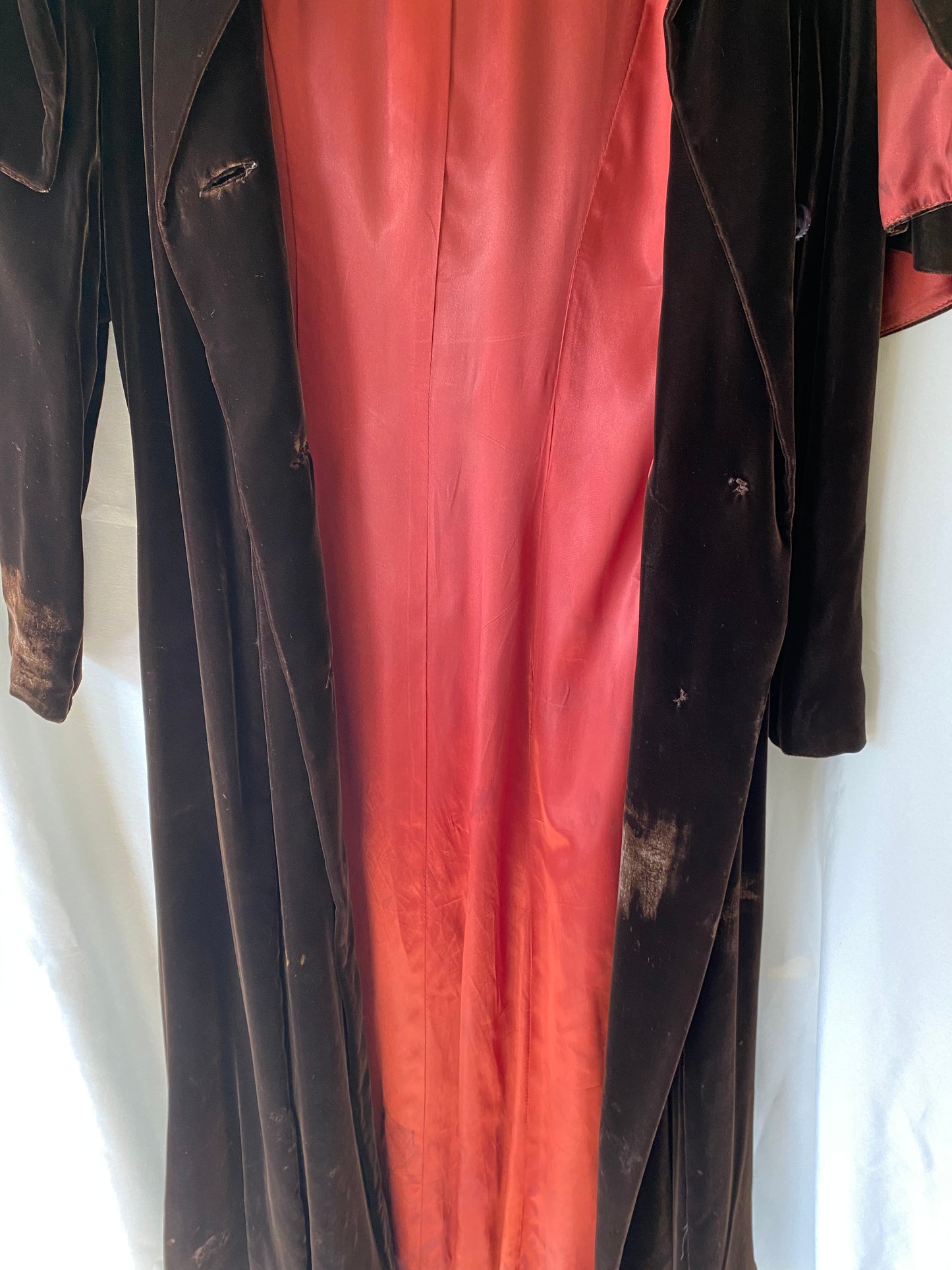 Vintage Chocolate Brown Velvet Floor Length Jacket w/Cape