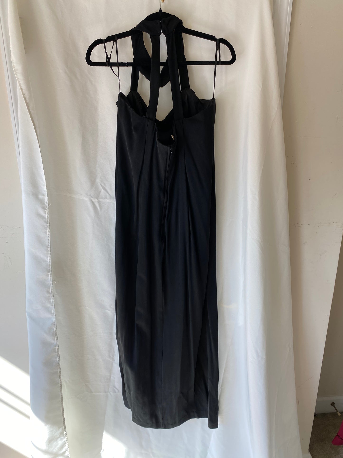 80s Black Sleeveless Dress w/Pearl Collar